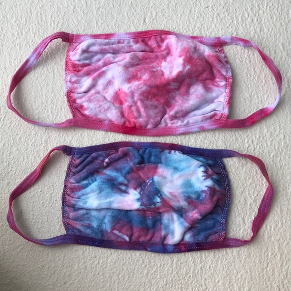 homemade Accessories - 2 tie dye cotton face masks 😷✌️ pink blue